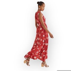 Amour Vert Red Floral High Low Dress